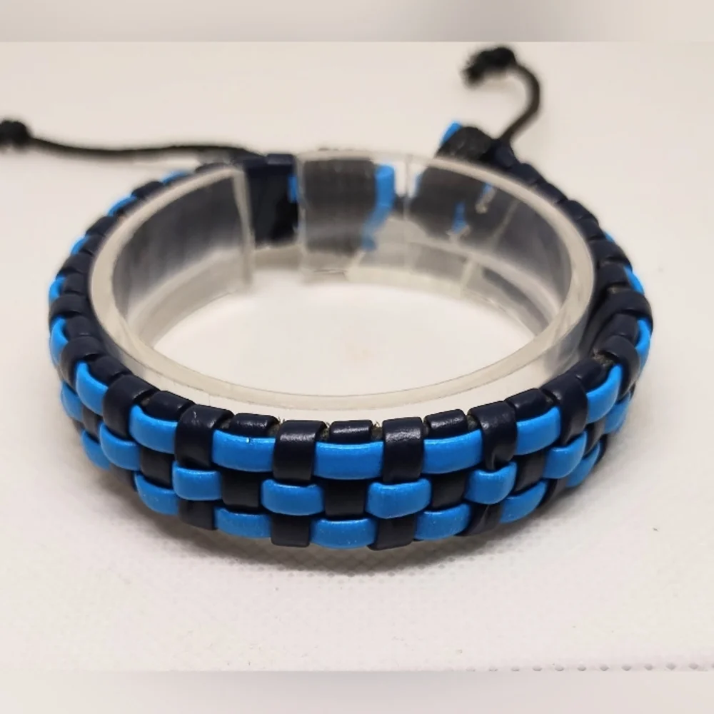 Men's Bracelet Leather Weaved Blue Black‎ New f93